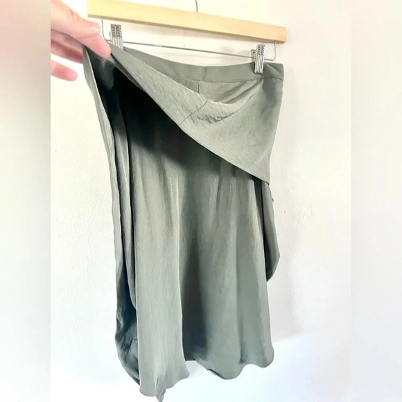 Alexander Wang Shirt Front Tie Waist Full Button Army Green Silky Skirt Size 2 - Picture 11 of 16
